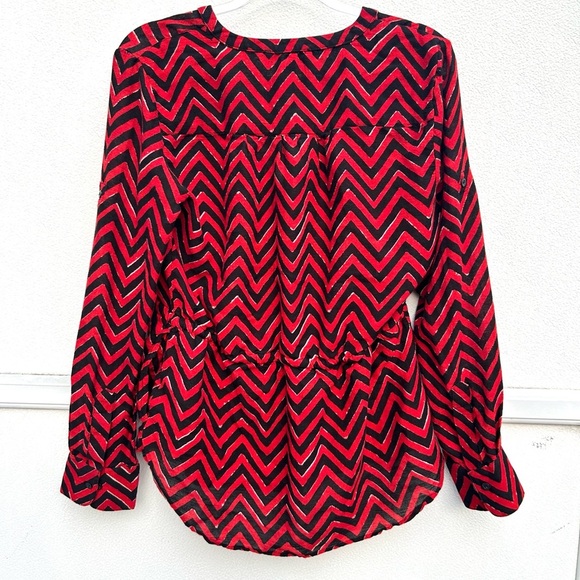 Lauren Ralph Lauren WOMENS Blouse M Chevron Red/black Dressy Going Out Top - Picture 12 of 14